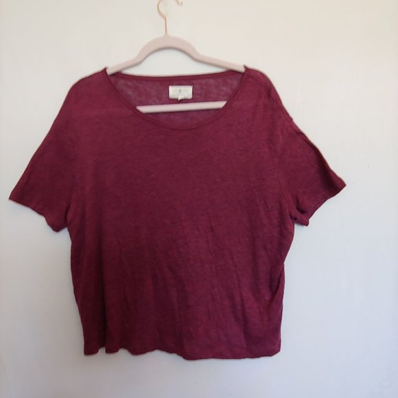Lou & Grey womens 100% linen maroon short sleeve top Medium - Picture 1 of 10